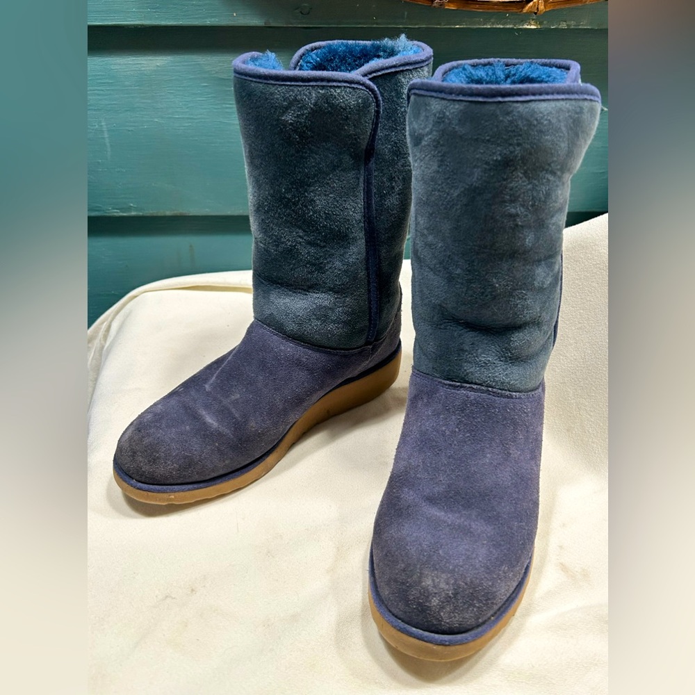 Women’s UGG’s Wedge Heel Leather Boots, Blue, Size 7